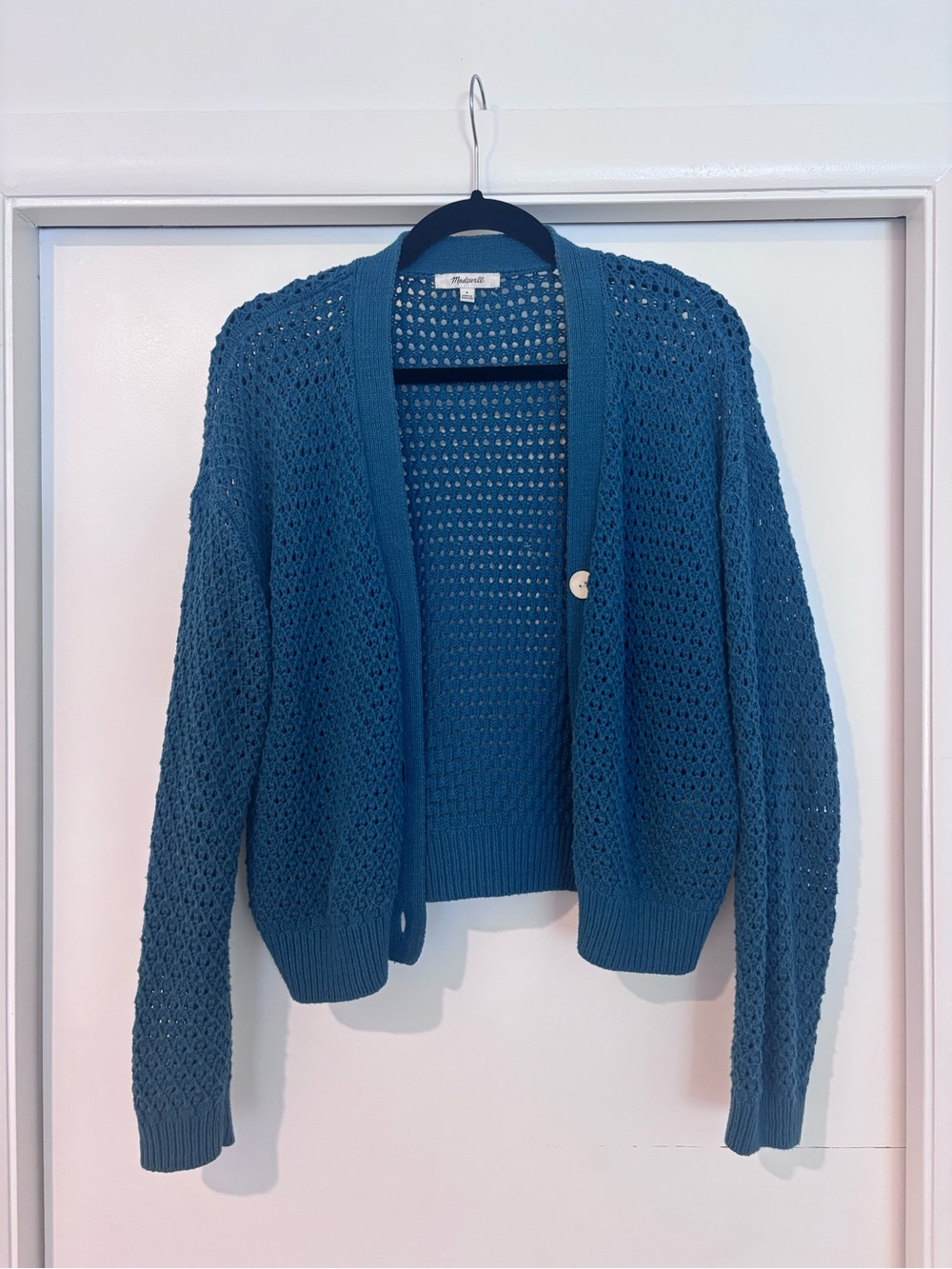 Madewell Teal Open-Weave Button-Front Cardigan